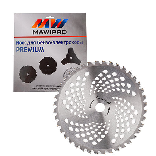 Нож для бензо/электрокосы MAWIPRO 255х25,4х40Т с победит. напайкой PREMIUM PRO, 1/100