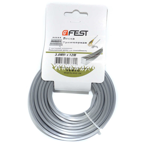 Леска трим. квадрат 3,0мм/12м FEST АК30-12 К, картон алюм, квадр, 5/35/140