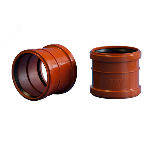 Муфта канализационная двухраструбная наруж. , рыжий, 110 Политэк, 5/90