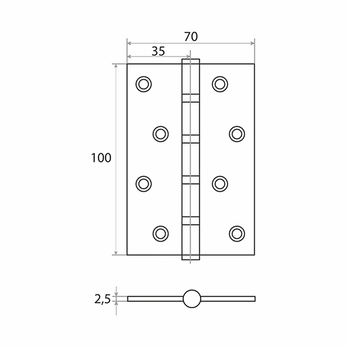 Петля накладная Trodos 100х70х2,5 б/к, черный, флоупак