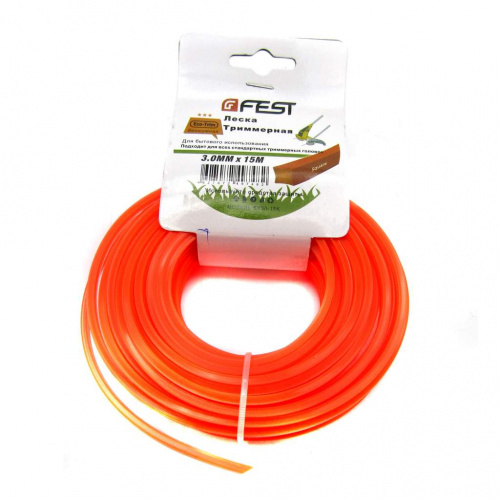 Леска трим. квадрат 3,0мм/15м FEST BK30-15 К, картон оранж, квадр. , 5/35/140