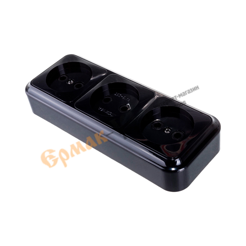 Розетка ОП 3-местн BYLECTRICA, РА16-263, ЧЕРНАЯ, 1/42